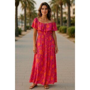 R.S.V.P. Sugarlips Maxi Dress Floral Bright Lined Bare Shoulder Sz M NWT